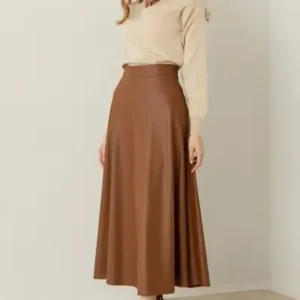 دامن چرم زنانه مدل مولانا رنگ عتیقه - 12903