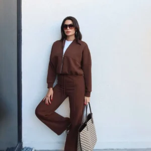 ست سویشرت شلوار با جزئیات زیپ دار و پارچه پشمی - 12009