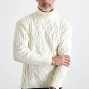 کاپشن بافتنی مردانه طرح بافته شده و کلفت یقه بالا - 12948