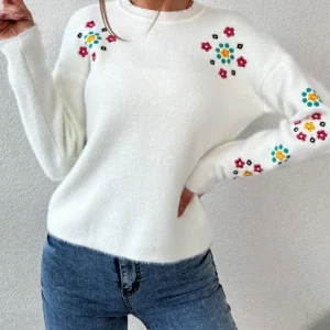 ژاکت بافتنی طرح گل نقش‌دار زنانه - 11780