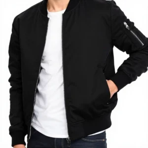 جاکت بمبری کلاهی دو جیبی سیاه رنگ مناسب برای هر جنسیتی - 11916