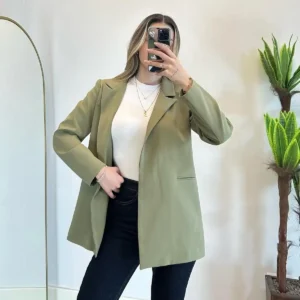 کت بلیزر زنانه با بند کمر خاکی - 11815