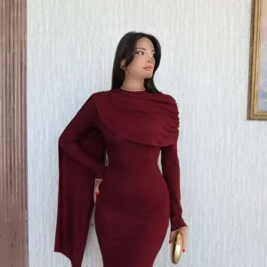 لباس با یقه شال و چین‌دار در شانه‌ها - 12031