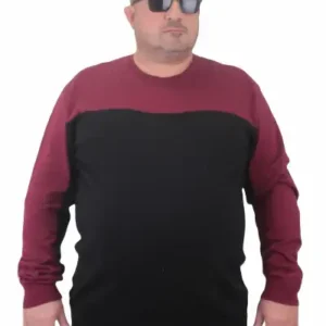 کاپشن بافت مردانه سایز بزرگ یقه گرد رنگین دوگانه کد ۲۳۷۵۱ رنگ بورگاندی - 12954