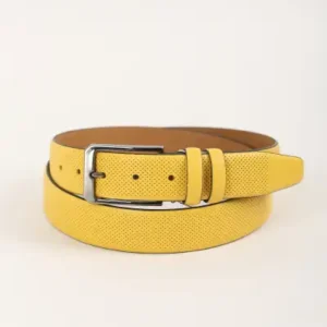 کمربند چرم طبیعی با طرح نقطه زرد ۳.۵ سانتی متر - ۱۰۰٪ چرم اصل - 12194