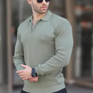پولوشرت یقه دار زیپ دار آستین بلند مردانه هاگی 7240 - 12924