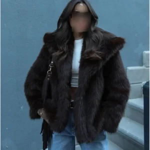 پالتوی خز مصنوعی پریمیوم قهوه‌ای تند - 11909