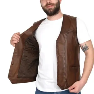 صددرصد چرم گوسفند طبیعی با رنگ تیره، جلیقه مردانه - 12713