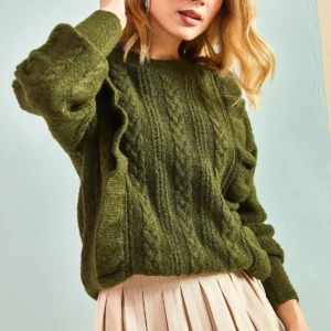 کاپشن نرم و پفکی زنانه با بافت زیبا و رنگ خاکی 1020W1007 - 11765