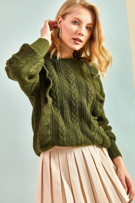 کاپشن نرم و پفکی زنانه با بافت زیبا و رنگ خاکی 1020W1007 - 11765