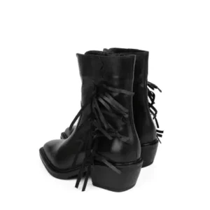 چکمه های زنانه مشکی مشکی منگوله ای، چکمه های وسترن پنجه ای سیاه مشکی - 12838