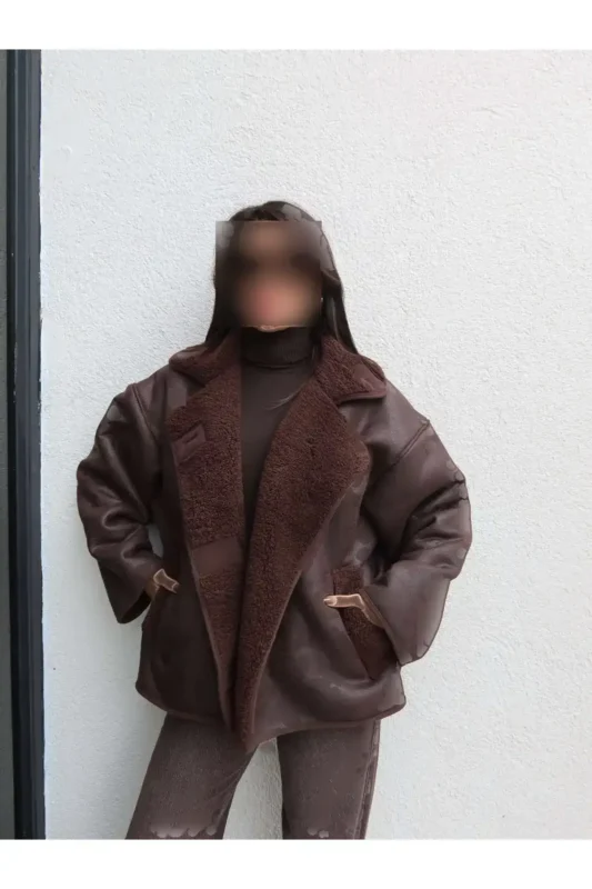 کت سوئدی دکمه‌دار قهوه‌ای - 11932