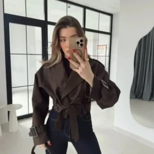 کت کوتاه زنانه با جزئیات کمربند - 11855