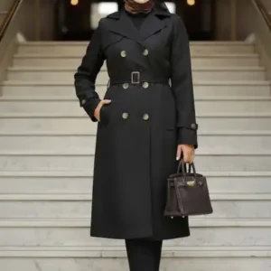 ترنچ‌کت مشکی با کمربند مدل 60500S - 12553