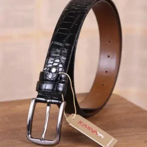 کمربند چرمی تمساح سیاه مردانه ۳.۵ سانتی‌متر - 12202