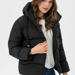 ژاکت پفی زنانه با جزئیات هودی و پرکننده 255305 - 12654