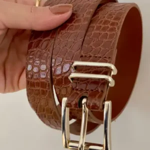 کمربند زنانه چرم با طراحی ظریف و بافت کروکودیل - 12199