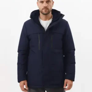 کاپشن و کاپشنی مردانه با کلاه، ضد باد، با آستری و رنگ سرمه‌ای مناسب فصل زمستان - 12700