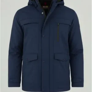 کاپشن و پالتوی مردانه با کلاه قابل جدا شدن و ترکیب پنبه و پلی استر به رنگ سرمه‌ای - 12291