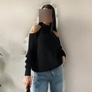 ژاکت بافتنی آستین دار مشکی - 12271