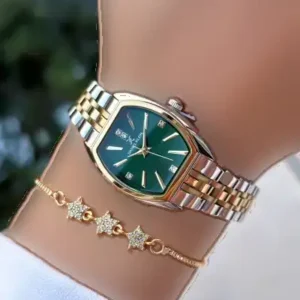 ساعت مچی زنانه طلایی رنگ ضد آب با ضمانت 2 ساله و فاکتور اصلی، شامل دستبند هدیه نیز هست. - 12139