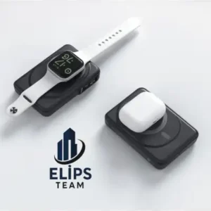 پاوربانک بی‌سیم مگ‌سیف 10000 میلی‌آمپر ساعت | شارژ سریع 15 وات با کابل داخلی لایتنینگ و Type-C با پایه - 12853