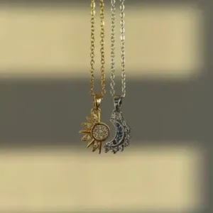 گردنبند استیل دوقلوی ماه و خورشید - 12075