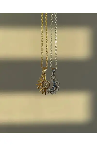 گردنبند استیل دوقلوی ماه و خورشید - 12075 گردنبند استیل دوقلوی ماه و خورشید - 12075