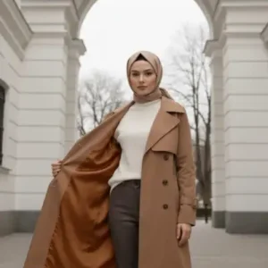 ترنچکت زنانه بلند (110 سانتی‌متر) با لایه‌ داخلی از جنس 100% پنبه - رنگ قهوه‌ای تیره 1111-TES - 12566