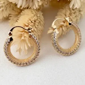 گوشواره حلقه‌ای استیل با سنگ‌های زیرکونیای ویژه - 12108