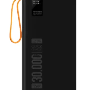 پاوربانک 30.000 میلی آمپر PD با توان 22.5 وات و کابل داخلی، چراغ قوه LED، مدل واقعی 30.000 میلی آمپر QC30S، رنگ مشکی - 12855
