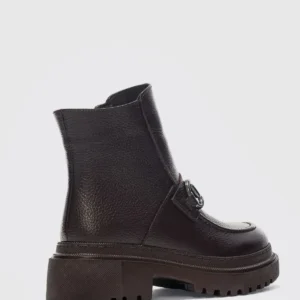 ملودی بوت چرمی اصل با جزئیات قفل از جلو و زیپ - قهوه‌ای تیره - 11937