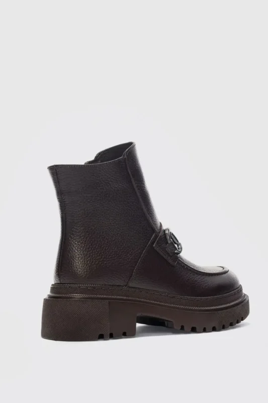 ملودی بوت چرمی اصل با جزئیات قفل از جلو و زیپ - قهوه‌ای تیره - 11937