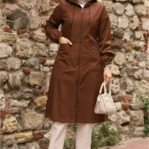 کت ترنچ کات یقه‌دار با جیب و طرح خطی داخلی - 12561