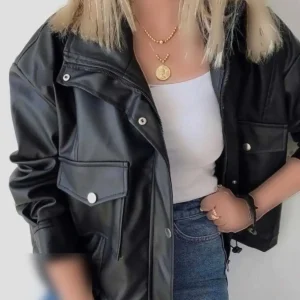 جاکت چرم با جزئیات جمع‌شده - سایز بزرگ - 11860