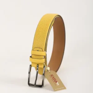 کمربند چرم طبیعی با طرح نقطه زرد ۳.۵ سانتی متر - ۱۰۰٪ چرم اصل - 12194