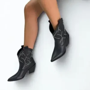 بوت وستern زنانه با پاشنه مشکی Y2006 - 12840