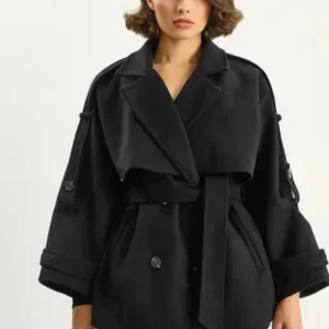 کاپشن کوتاه زنانه با جزئیات آپولت، آستردار و کمربند دار، دارای جیب - مدل 2026 کد 60283711 - 12356