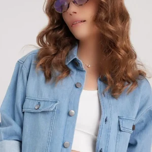 کت زنانه جین دیواری بزرگ با دو جیب و رنگ آبی - 11846