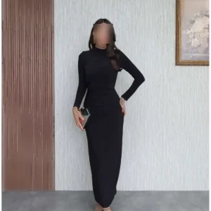 پیراهن ایستاده با آستین بلند و چاک‌دار - 12012