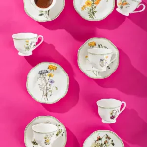 مجموعه قهوه‌ساز ۱۲ تکه پرسلین ۶ نفره باغ مخفی - 12871