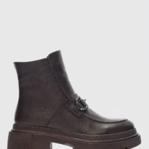 ملودی بوت چرمی اصل با جزئیات قفل از جلو و زیپ - قهوه‌ای تیره - 11937