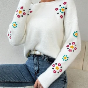 ژاکت بافتنی طرح گل نقش‌دار زنانه - 11780