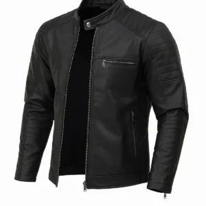 ژاکت چرم مشکی تنگ مردانه - 11921