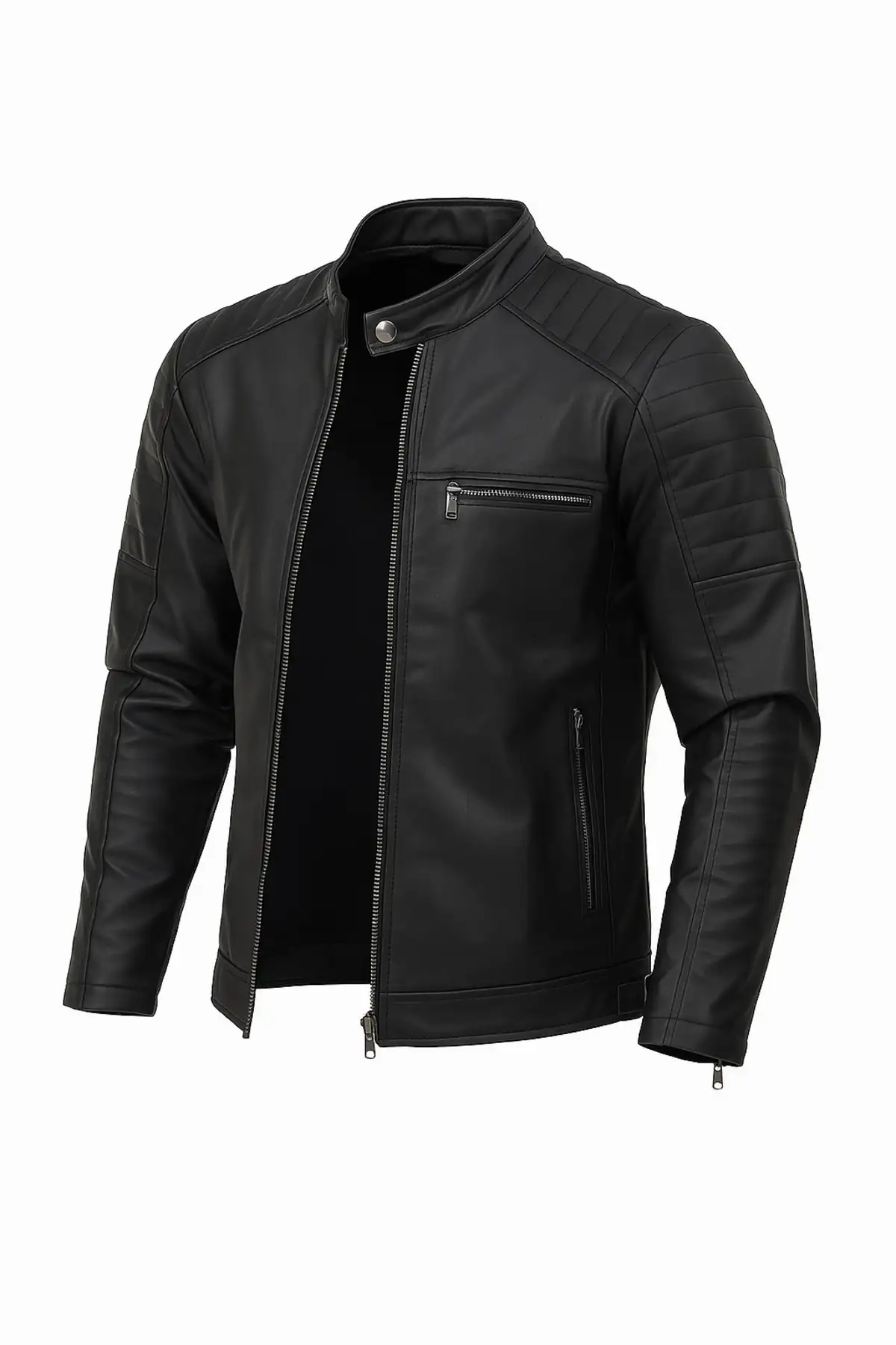 ژاکت چرم مشکی تنگ مردانه - 11921 ژاکت چرم مشکی تنگ مردانه - 11921