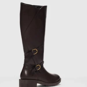 بوت زنانه با جزئیات قفل دوگانه - قهوه‌ای - 11963