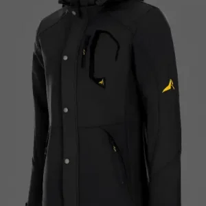 کاپشن مردانه مشکی با کلاه، نرم‌شل، ضد آب و ضد باد، با جیب‌های اضافی و داخلی پشم‌دار برای زمستان - 13087