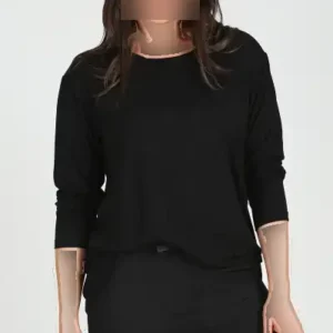 بلوز آستین بلند جلو باز با نوار میله‌ای و طرح متقاطع در پشت، سایز بزرگ - 12481