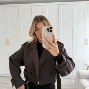 کت کوتاه زنانه با جزئیات کمربند - 11855