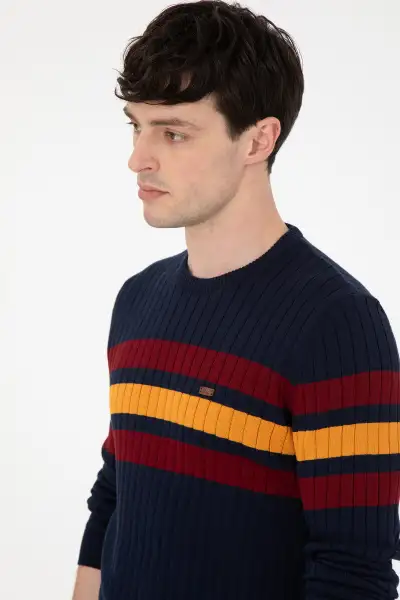 آستین بلند مردانه مدل Slim Fit یقه گرد رنگ سرمه‌ای کد 50297046-VR033 - 12951